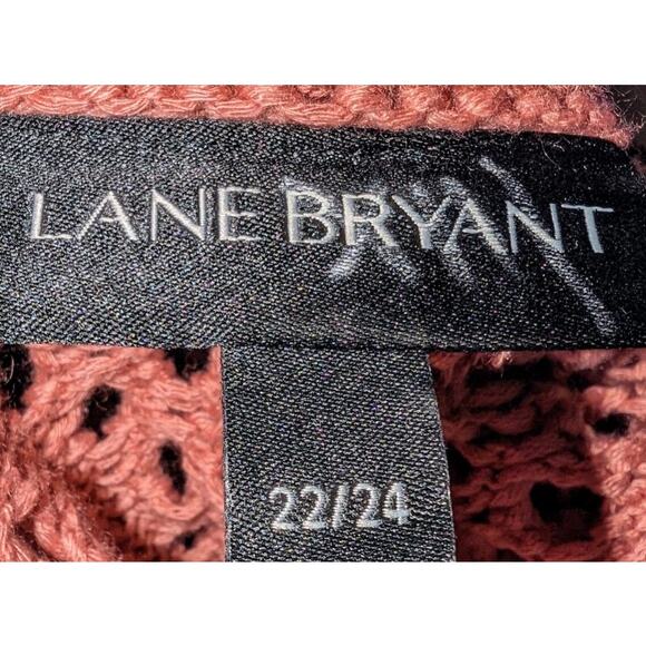 Lane Bryant Open Crochet Knit Fringed Dusty Pink Sleeveless Cardigan Sz 22/24 - Picture 6 of 7